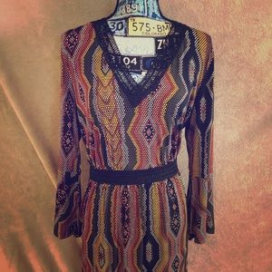 Multi-Color long-sleeve Lace-detail dress